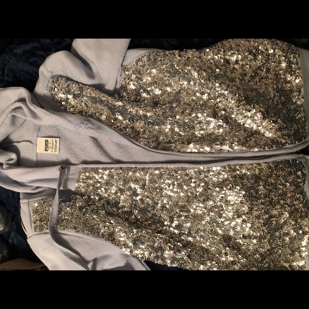PINK VS sequin zip up hoodie XS NWOT-sold